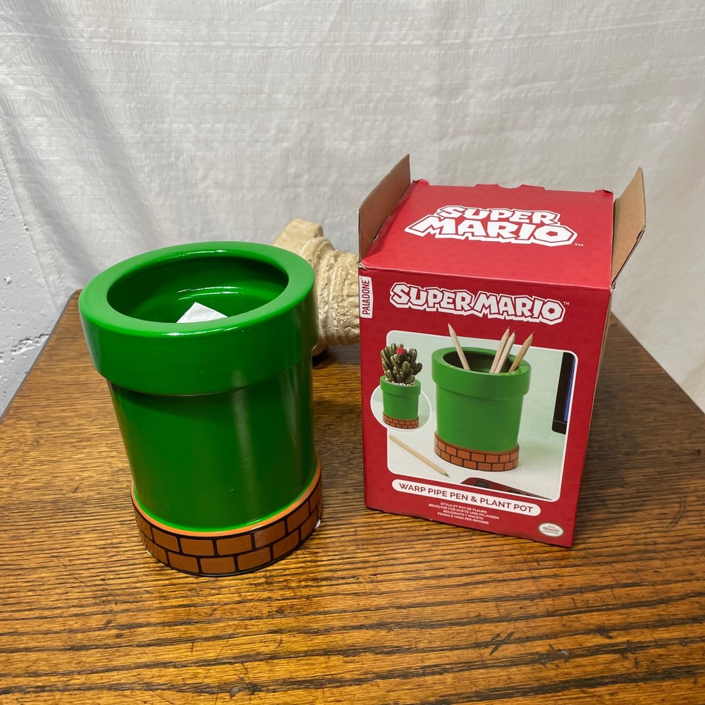 Paladone Super Mario Warp Pipe Pen Pot Plant Planter Desk Organizer Ceramic CIB